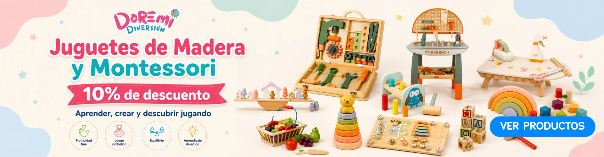 banner-montessori banner de juguetes sensoriales de 10% de descuento